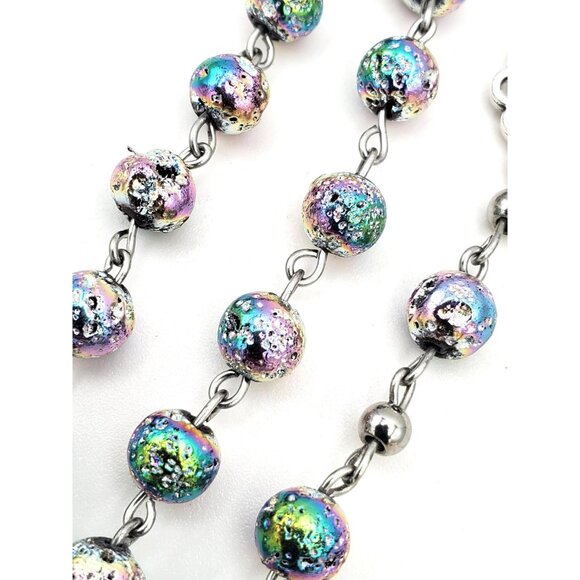 Handmade Electroplate Lava Santa Muerte Rosary Holy Death Amulet Prayer Beads - Picture 7 of 10